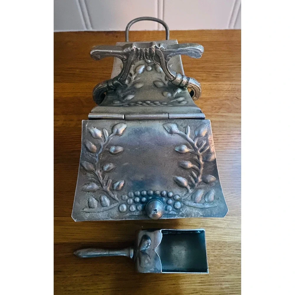 Vintage Silver Metal Sugar Scuttle | Sugar Bowl with Scoop | Silver Plated Dish
